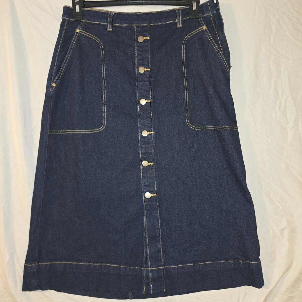 Farmers Market Denim Midi Skirt 18 Womens Dark Blue Button Front A-Line heavy